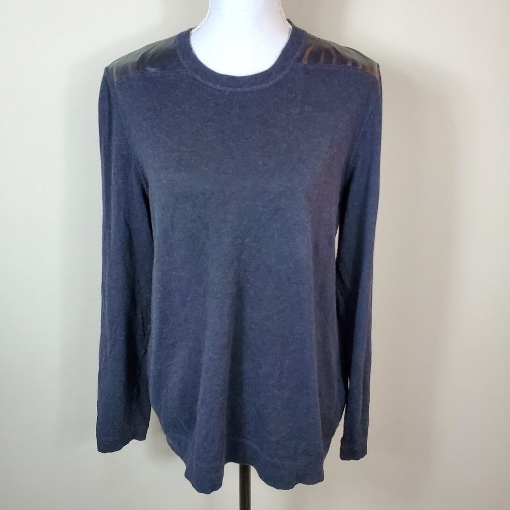 HUGO BOSS Sweater Gray Cotton Silk Cashmere Pullover Faux Leather